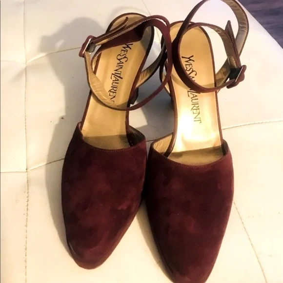 Vintage Yves Saint Laurent YSL Burgundy Suede Heels in Box - Size 7.5 - Picture 9 of 15